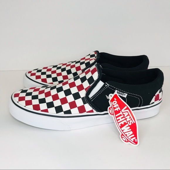 New! Vans Asher Men’s Skate Shoes Chili Pepper Black Check Slip On Sneakers - Picture 3 of 13